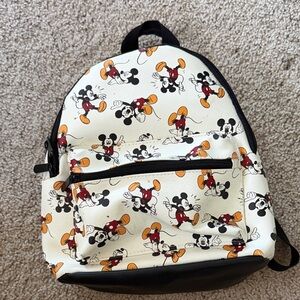 Disney Cream Mickey Mouse Patterned Mini Backpack with Black Trim